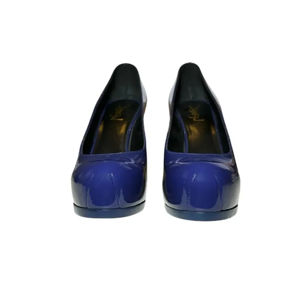 SAINT LAURENT Tribtoo Blue Patent Leather Platform Heels Pumps NEW Authentic 39 - Picture 4 of 9